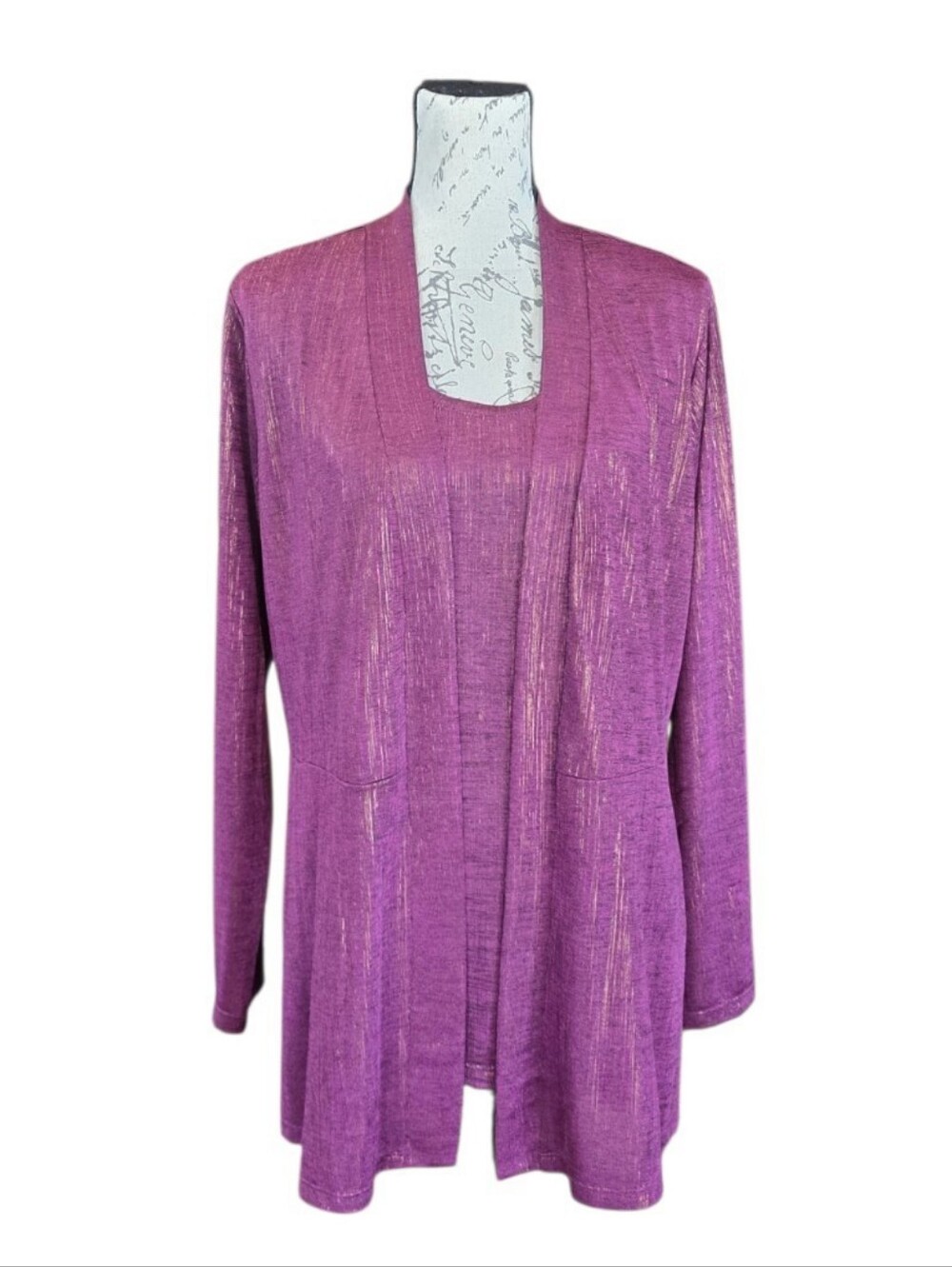 Susan Graver 2 Piece Plum Gold Knit Cardigan Tank Top Set M